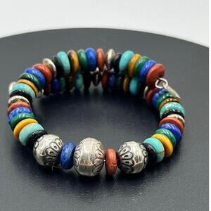 Carolyn Pollack Sterling‎ Turquoise Onyx Malachite Jasper Lapis Coil Bracelet